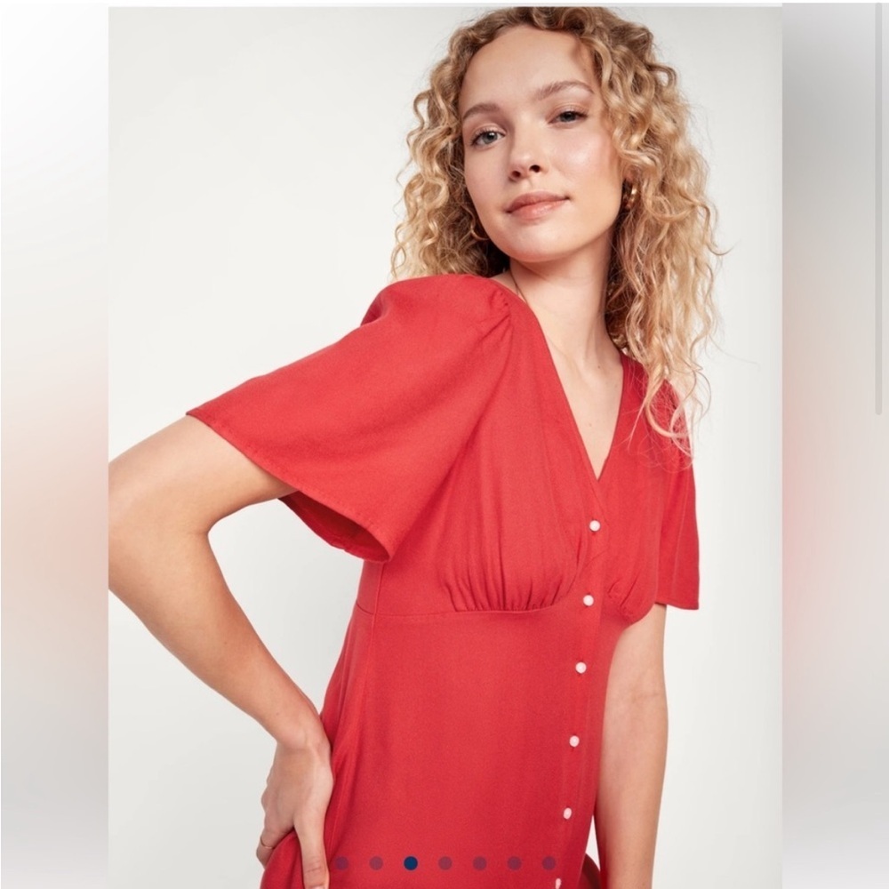 Old Navy Red Midi Dress with Button Front Detail - Picture 3 of 7